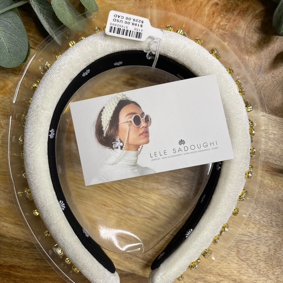 NWT Lele Sadoughi - Ivory Crystal Padded Headband - Picture 6 of 13